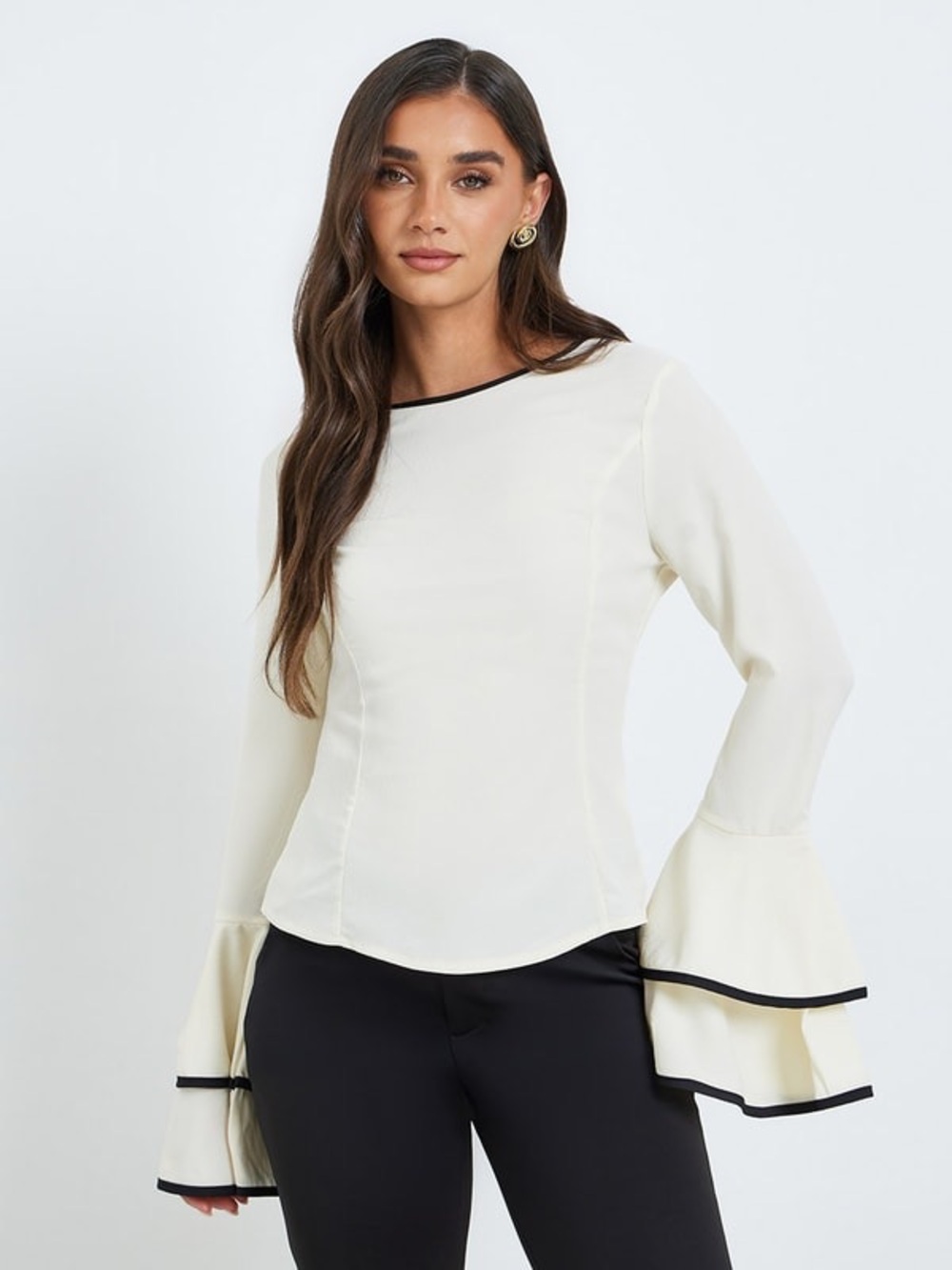 Leith Ivory Blouse with Black Contrast Trim